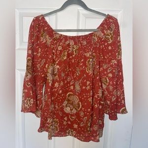 Chaps Square Neck/Off the Shoulder Rust Red Floral Top